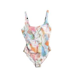 Calme Tank‎ One Piece Swimsuit Size L Marble Pastel Swirl Adjustable NWT